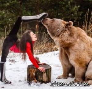 تمرین ورزشی دختر ژیمناستیک کار با یک خرس + تصاویر