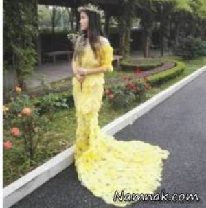 لباس دنباله دار دوخته شده با ۶۰۰۰ برگ + تصاویر